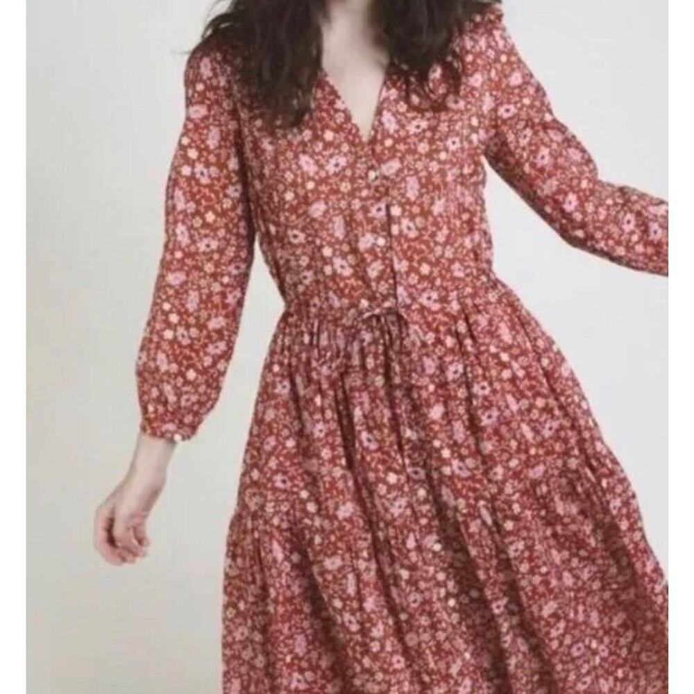TROVATA Birds of Paradis Sz S Small Rust Pink Cotton Ainsley Dress